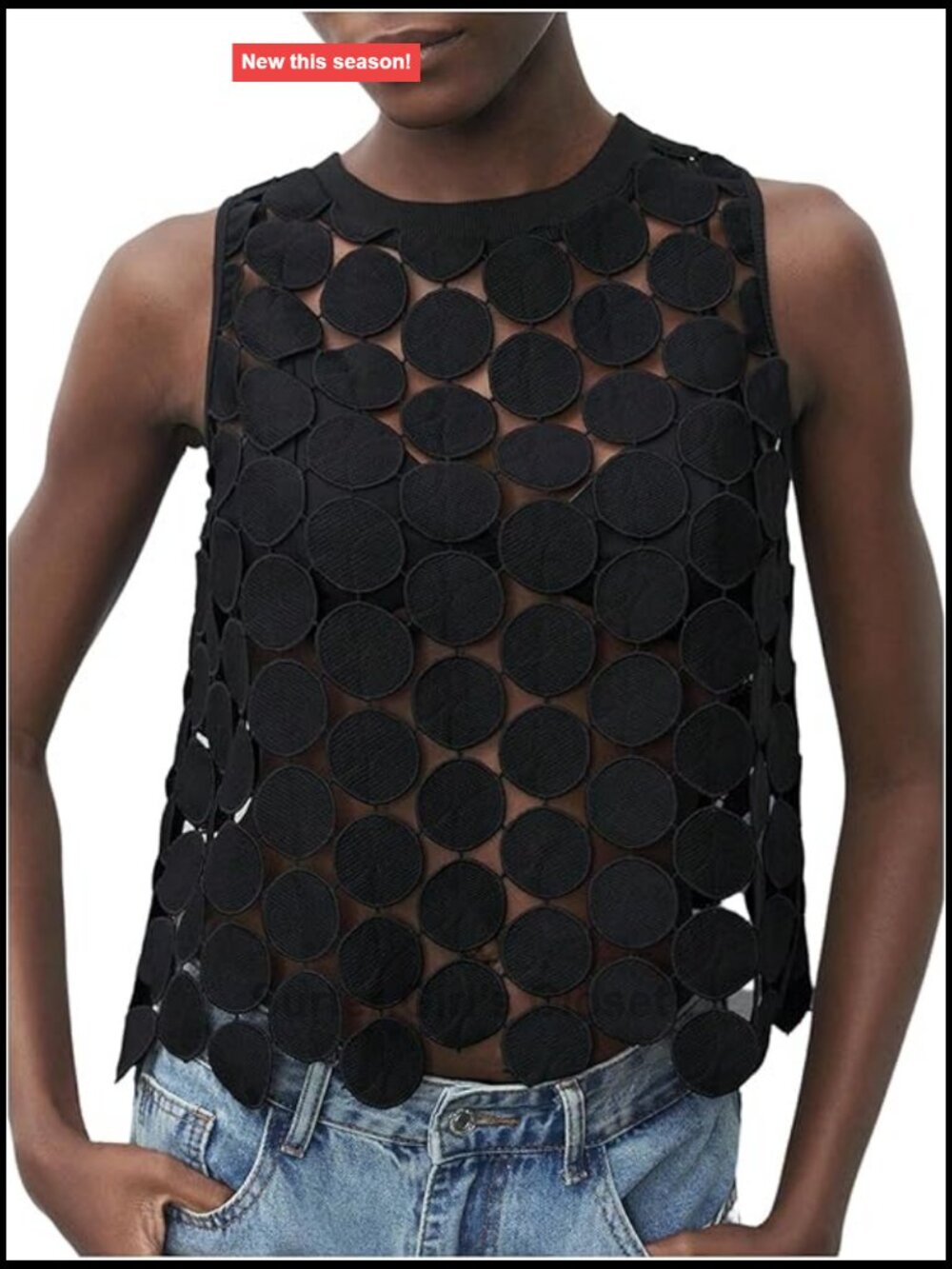 Sheer Polka Dot Tank Top Asymmetrical Sleeveless Summer